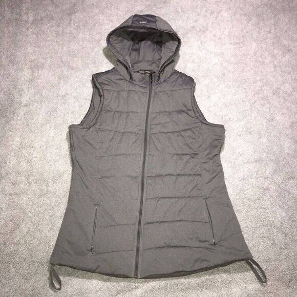 CALIA by Carrie Underwood Jackets & Blazers - Calia by Carrie Underwood Womens‎ Large Gray Hooded Rutched Zip Puffer Vest
